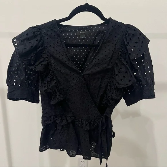 Black Eyelet Ruffle Wrap Top by J Crew - Picture 2 of 9